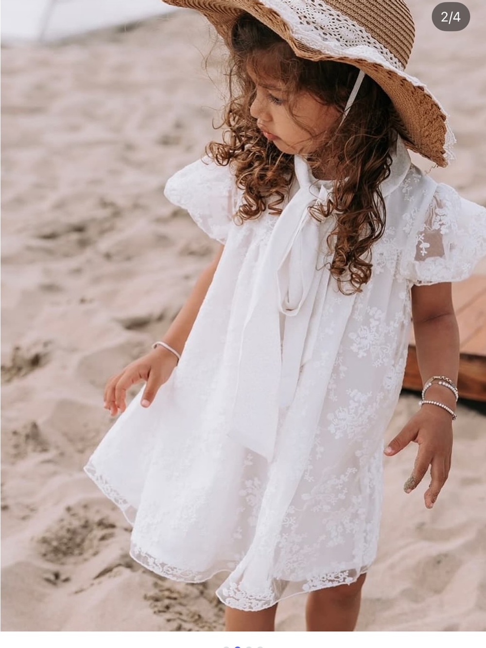 LRDM girls White Lace Tie-Neck Girls Dress